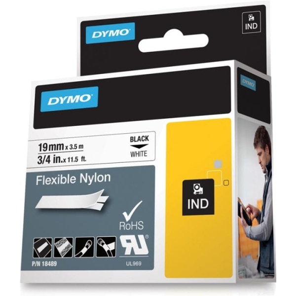 DYMO Rhino Professional, mærkbar fleksibel nylontape, 19 mm, sor
