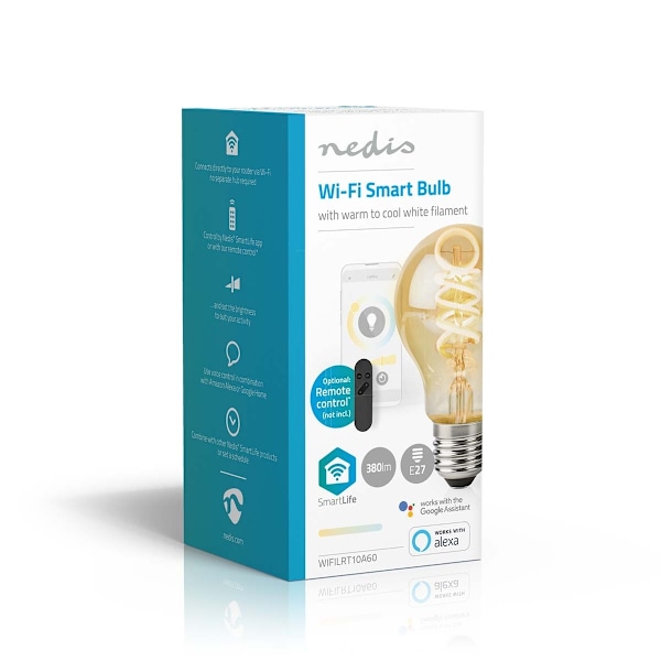 Nedis SmartLife LED Filamenttilamppu | Wi-Fi | E27 | 360 lm | 4.9 W | Lämpimästä kylmään valkoiseen | 1800 - 6500 K | Lasi | Android™ / IOS | polttimo