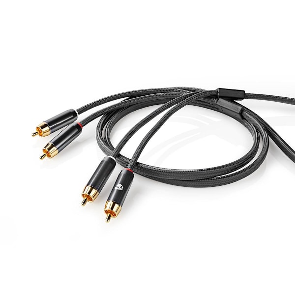 Nedis Stereoäänikaapeli | 2x RCA uros | 2x RCA uros | Kullattu | 2.00 m | Pyöreä | Gun Metal Harmaa / Harmaa | Laatikko kannella ja ikkunalla