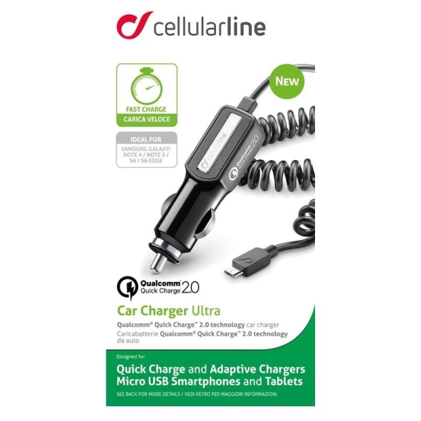 Cellularline Quick Charge Billaddare 12V-24 2 A för Micro USB