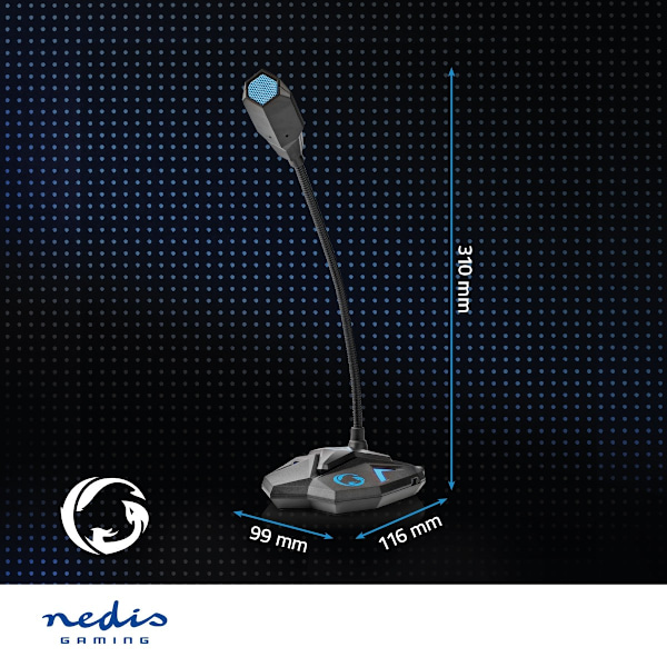 Nedis Streaming og Gaming Mikrofon | Brugt til: Desktop / Notebook | USB | Tilslutninger udgang: 1x 3.5 mm Audio Out | Indbygget on/off-knap (tænd/slu