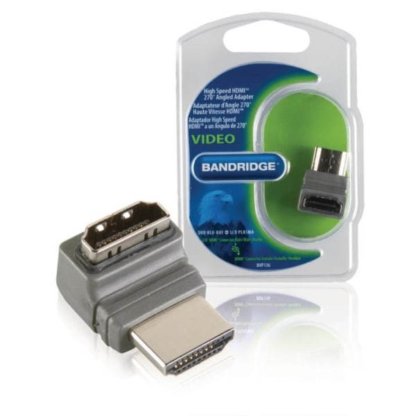 Bandridge High Speed Hdmi Med Ethernet Adapter Vinkel 270° HDMI-Stik - HDMI Hun Grå