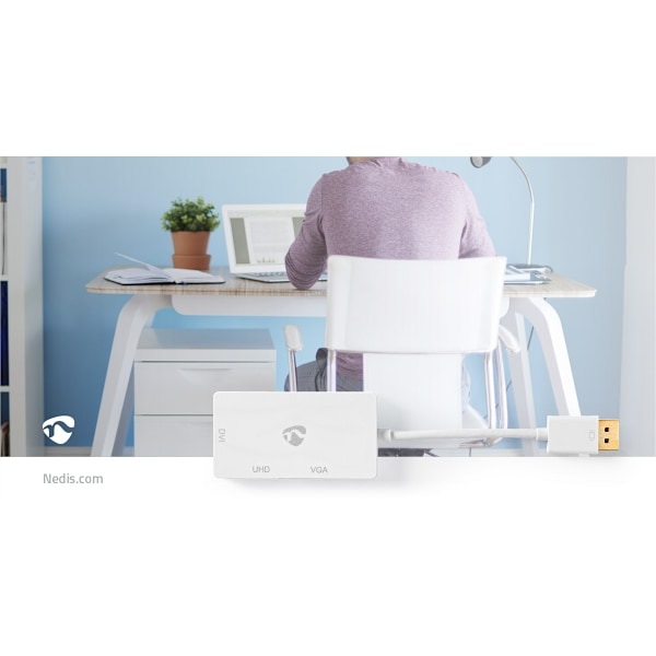 Nedis Displayport-adapter | DisplayPort Hane | DVI-D 24+1-Pin Hona / HDMI™ Utgång / VGA hona 15p | 4K@60Hz | Guldplaterad | Omkopplingsbar | 0.20 m |