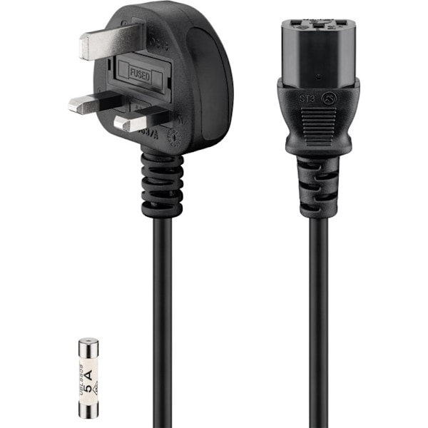 Goobay UK koldt apparatkabel, 1,8 m, sort Britisk 3-polet stik (type G, BS 1363) > apparatudtag C13 (IEC-stik)