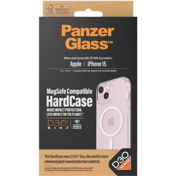 PanzerGlass HardCase with D3O -suojakotelo, MagSafe-yhteensopiva, iPhone 15 Transparent