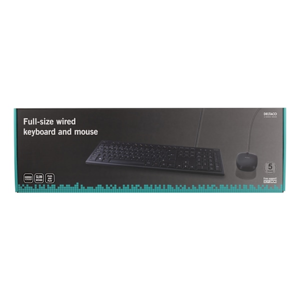 DELTACO Keyboard kit with mouse, PAN Nordic layout, USB, black