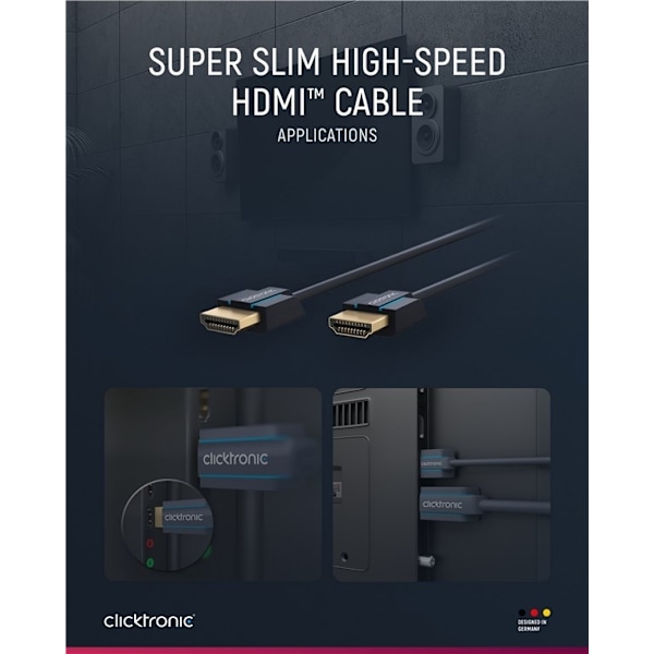 ClickTronic Ultra-Slim Höghastighets HDMI™-kabel med Ethernet Premiumkabel | 1x HDMI™-kontakt  1x HDMI™-kontakt | 3,0 m | UHD 4K @ 60 Hz
