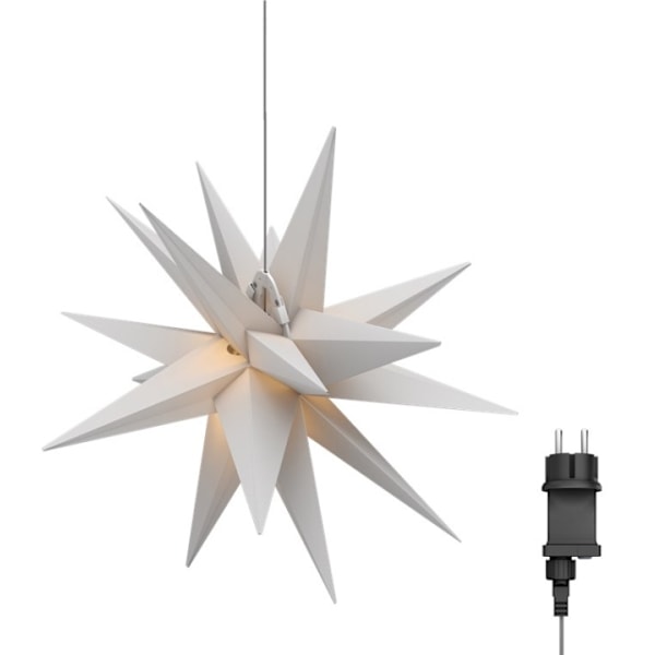 Goobay LED-julstjärna 3D, Ø 56 cm, 4,5 V utomhustransformator med timer och 18 spetsar, varmvitt (3000 K), av väderbeständig plast (IP44), kabel 9,5 m Läpinäkyvä, Valkoinen