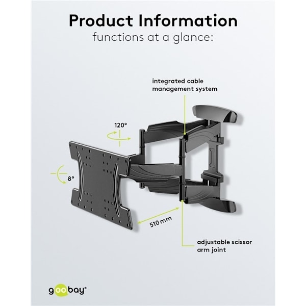 Goobay TV-väggfäste OLED FULLMOTION (L) speciellt för OLED-TV-apparater från 37 till 70 tum (94-178 cm), helt rörliga (vridbart och lutat) upp till 30