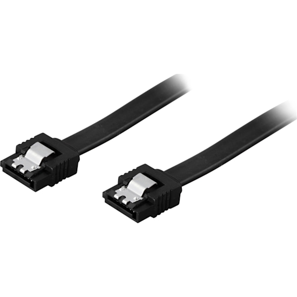 DELTACO SATA-kabel, SATA 6Gb/s, låse-clips, ret-ret, 0,7m, sort