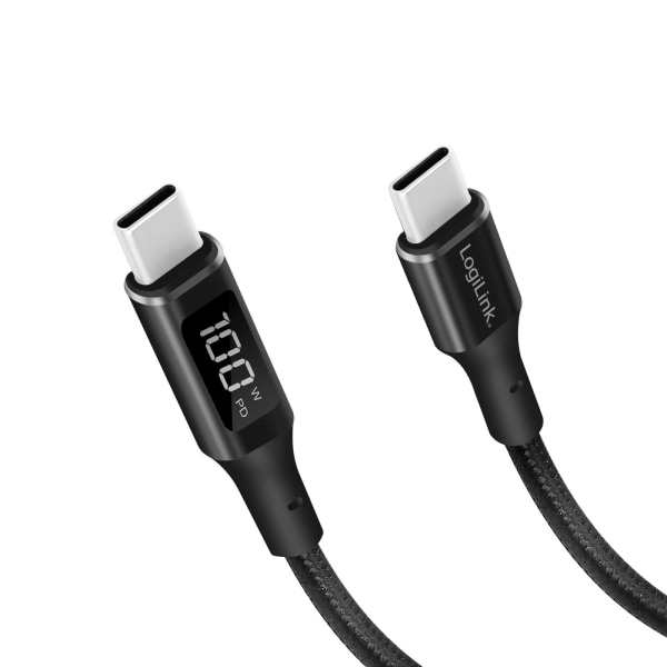 LogiLink USB-C - USB-C-kabel med display 100W 1 m Svart