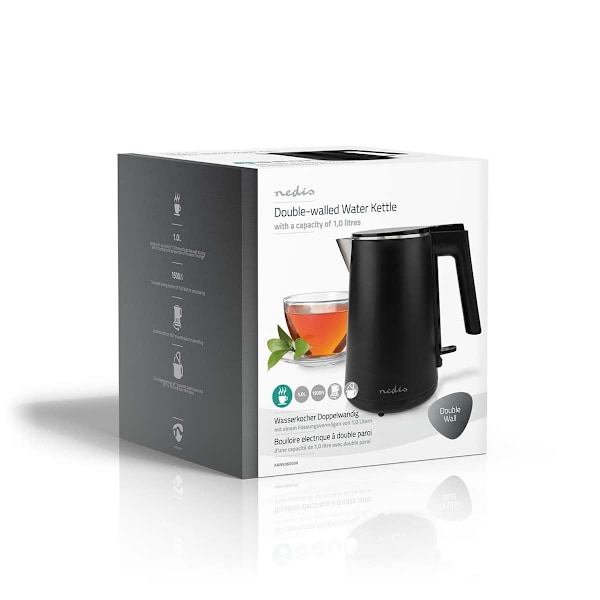 Nedis Vatten kokare | 1.0 l | Plast | Svart | Roterbar 360 grader | Dolt värmeelement | Strix® kontroll | Koka-tort funktion