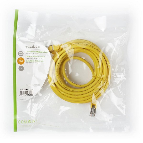 Nedis CAT5e netværkskabel | SF/UTP | RJ45 Han | RJ45 Han | 5.00 m | Runde | PVC | Gul | Plastikpose