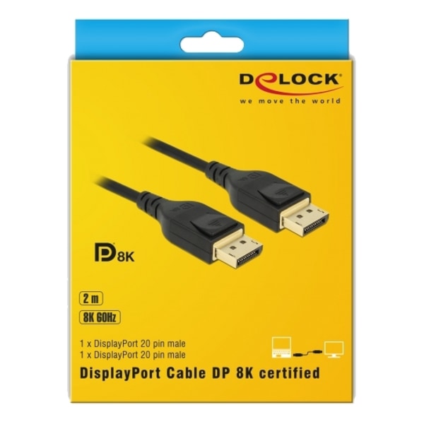 Delock DisplayPort kabel, 8K 60 Hz, DP 8K-certifierad, 2 m, svar