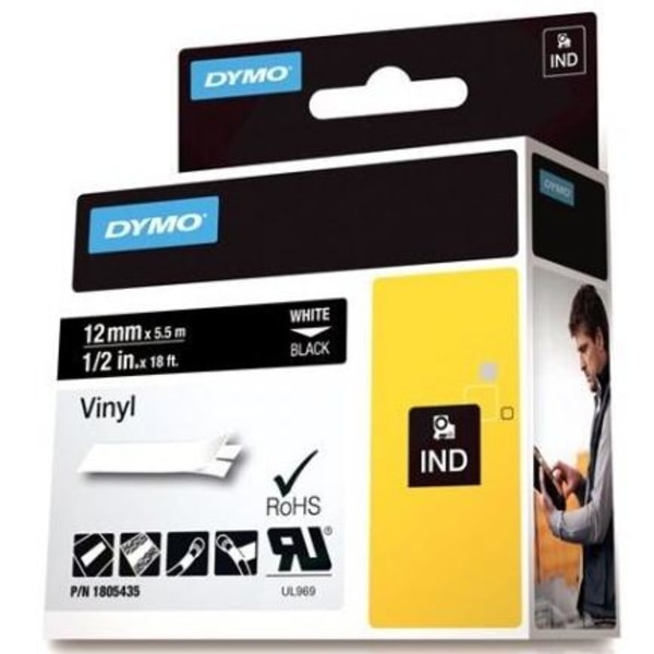 DYMO Rhino Professional, mærkbar permanent vinyltape, 12mm, hvid