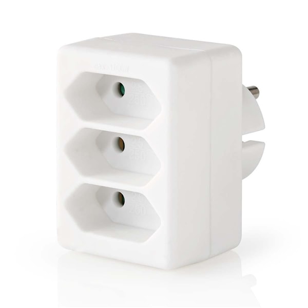 Nedis Eluttag Splitter | Typ F (CEE 7/7) | 250 V AC 50 Hz | Fransk / Type C (CEE 7/16) | 250 V AC 50/60 Hz | 2.5 A | 1700 W | Vit