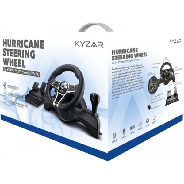 Kyzar Hurricane PlayStation Racing Wheel -rattiohjain, PS4 / PS3 / PC