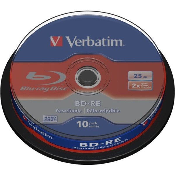 Verbatim BD-RE, 2x, 25GB/200min 10-pack spindel, Hardcoat (43694