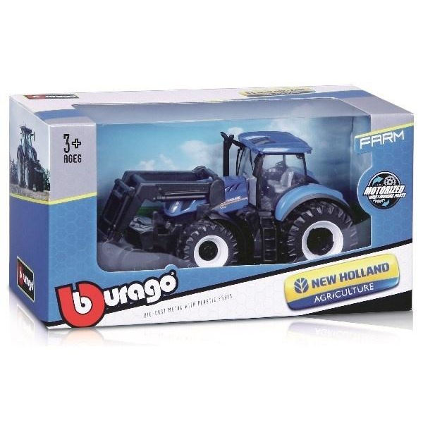 BURAGO Tractor w/front loader N.H. T7.615 10cm blue