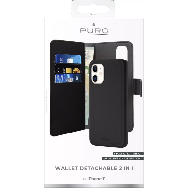 Puro iPhone 11, EcoLeather Wallet Detachable, black Svart
