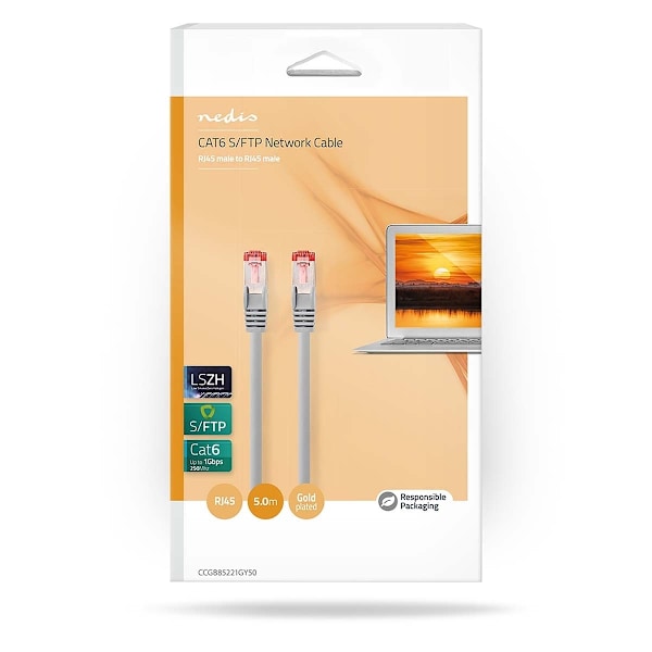 Nedis CAT6 Verkkokaapeli | RJ45 uros | RJ45 uros | S/FTP | 5.00 m | Sisäkäyttöön | Pyöreä | LSZH | Harmaa | Laatikko