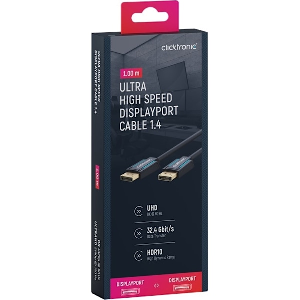 ClickTronic DisplayPort™-kabel Premiumkabel | 1x DisplayPort™-kontakt  1x DisplayPort™-kontakt | 1,0 m | UHD 8K @ 60 Hz