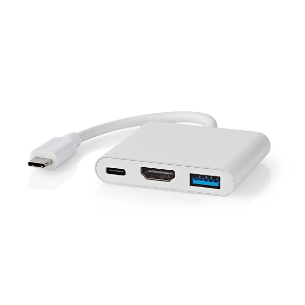 Nedis USB Multi-Port Adapter | 3-i-1 | USB 3.2 Gen 1 | USB-C™ Hane | HDMI™ Utgång / USB-A Hona / USB-C™ Hona | 5 Gbps | 0.10 m | Rund | Nickelplaterad