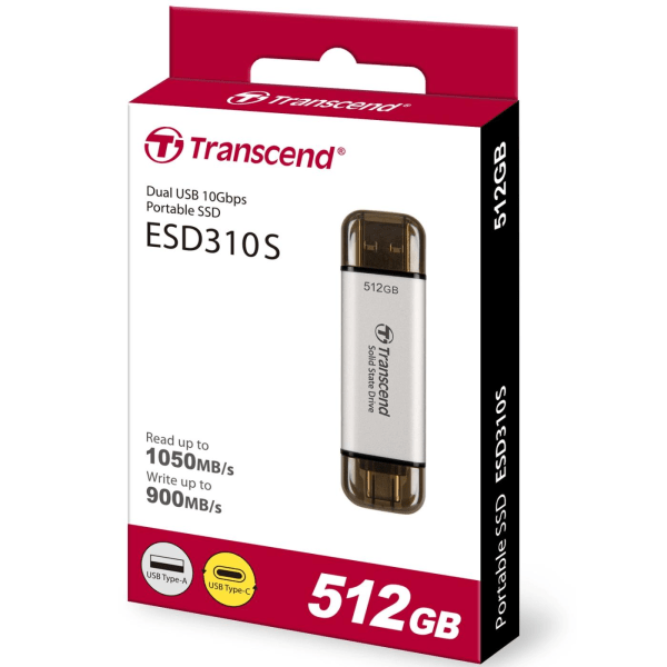 Transcend Portabel SSD ESD310C USB-C 512 GB (R1050/W950) Silver