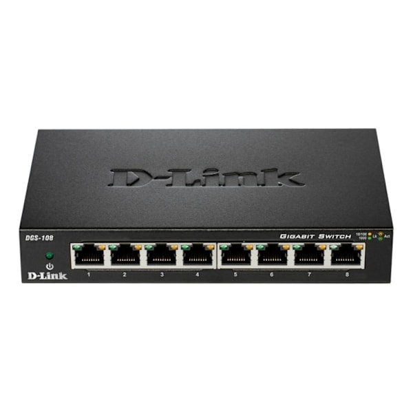 D-Link 8-Port Gigabit Ethernet Metal Housing Unmanaged Light Switch Sort