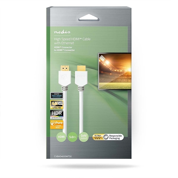 Nedis High Speed ​​HDMI ™ Kaapeli Ethernet | HDMI™ liitin | HDMI™ liitin | 4K@60Hz | ARC | 18 Gbps | 5.00 m | Pyöreä | PVC | Valkoinen | Laatikko