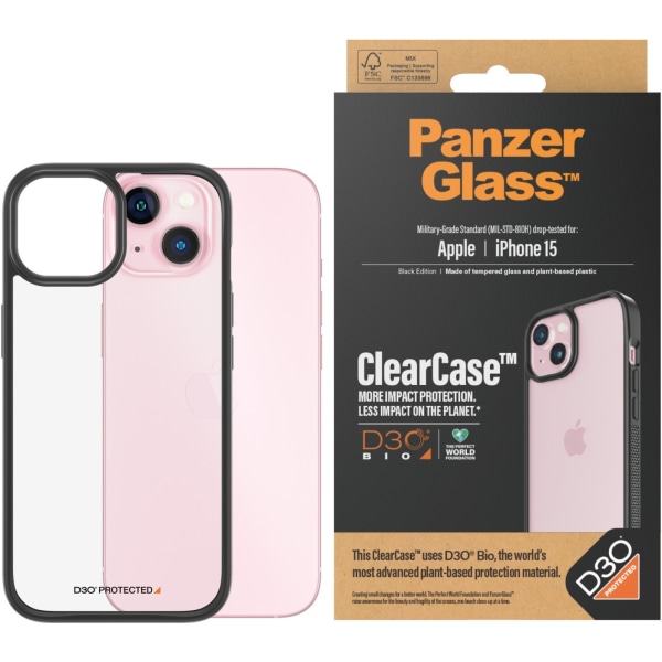 PanzerGlass ClearCase med D3O beskyttelsescover, iPhone 15 Transparent