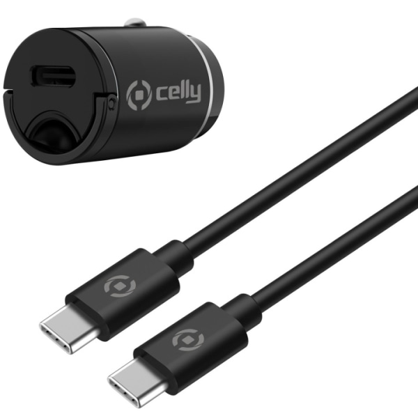 Celly Autolaturi Mini USB-C PD 20W + USB-C - USB-C kaapeli