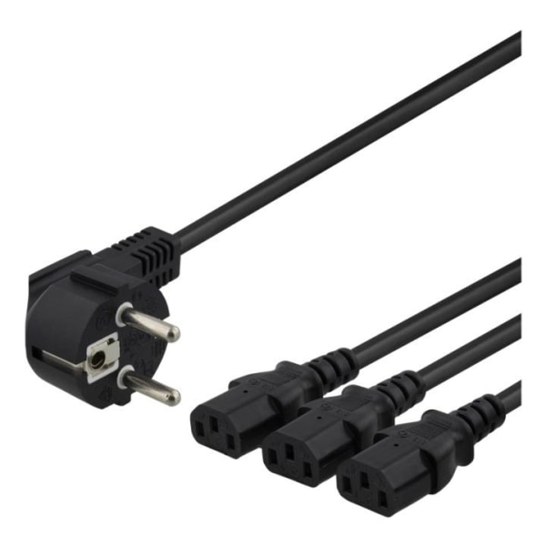 DELTACO apparat-Y-kabel, 3-vägs CEE 7/7-3xIEC C13, 1m+2m, svart
