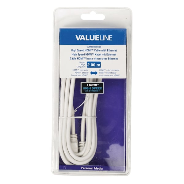 Valueline High Speed HDMI-kaapeli Ethernet HDMI-Liitin - HDMI Mini 2.00 m Valkoinen