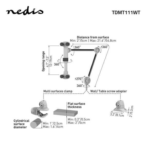 Nedis Tablet Teline | Yleismalli | Interaktiivinen | Metalli / V