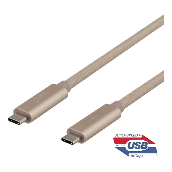 DELTACO USB-C SuperSpeed -kaapeli, 0,5m, USB 3.1 Gen 1, 100W, kulta