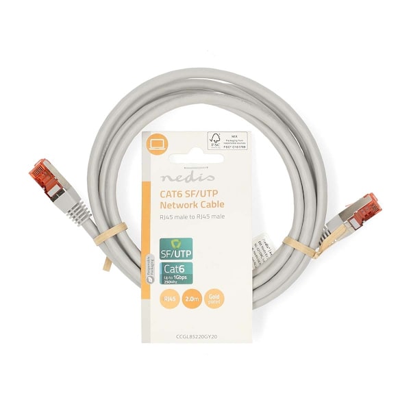 Nedis CAT6 Nätverkskabel | RJ45 hane | RJ45 hane | SF/UTP | 2.00 m | Rund | PVC | Grå | Label