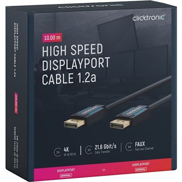 ClickTronic DisplayPort™-kabel Premiumkabel | 1x DisplayPort™-kontakt  1x DisplayPort™-kontakt | 10,0 m | UHD 4K @ 60 Hz