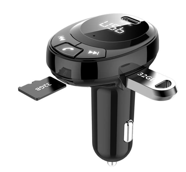 FM-sender med Bluetooth-håndfri, QC 3.0 oplader