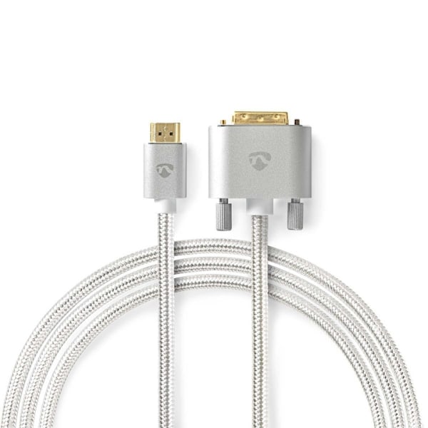 Nedis HDMI™ -kaapeli | HDMI™ liitin | DVI-D 24+1-Pin Uros | 2560x1600 | Kullattu | 2.00 m | Suora | Punottu | Hopea | Laatikko kannella ja ikkunalla