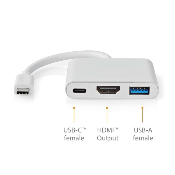 Nedis USB Multi-Port Adapter | USB 3.2 Gen 1 | USB-C™ Hane | HDMI™ Utgång / USB-A Hona / USB-C™ Hona | 5 Gbps | 0.10 m | Rund | Nickelplaterad | PVC |