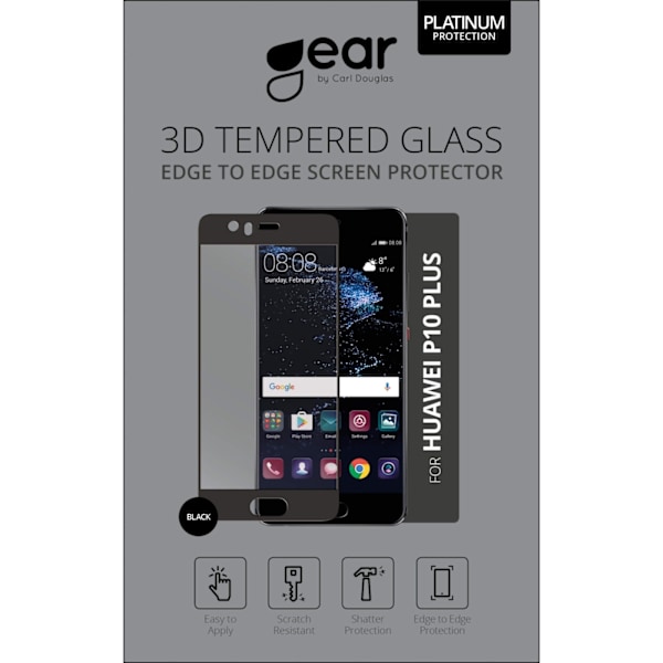 GEAR Karkaistu lasi 3D Full Cover Musta Huawei P10 Plus Transparent