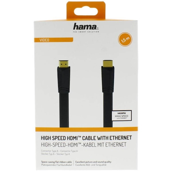 HAMA HDMI Ethernet High Speed Kabel 1,5m Flad Sort Guldbelagt TL