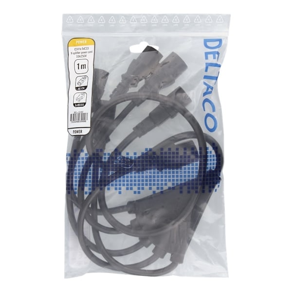 DELTACO IEC C14 to 5x IEC C13 Power cable, 1m, 10A/250V, Y-Splitter, b