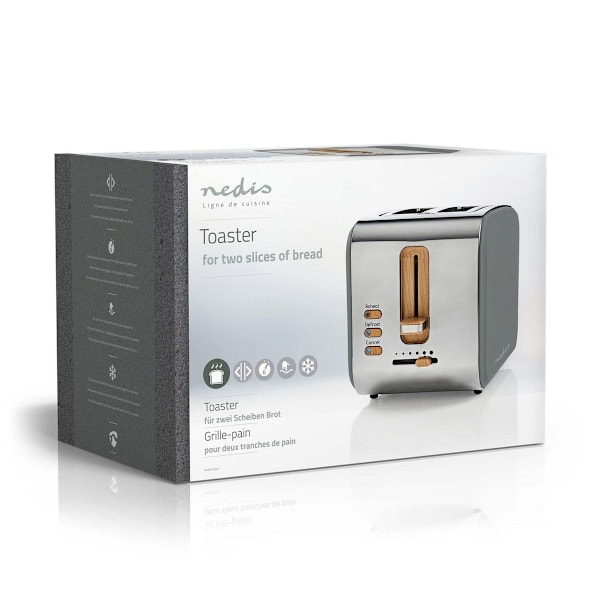 Nedis Brødrister | Soft Touch-serie | 2 Brødskiver | 2 Pladser | Niveau: 6 | Optøningsfunktion | Grå