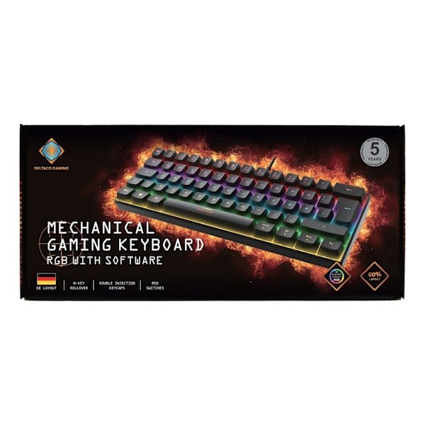 DELTACO GAMING mechanical keyboard with 60% layout, RGB, red switches