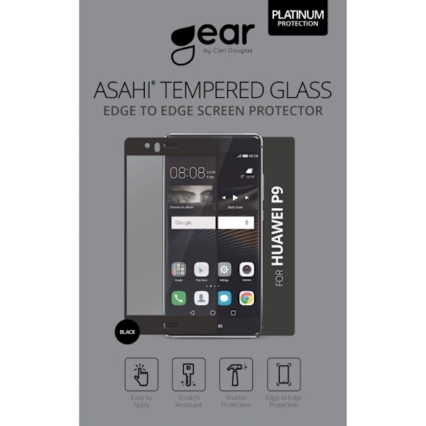 GEAR Karkaistu lasi 3D Full Cover Musta Huawei P9 Transparent