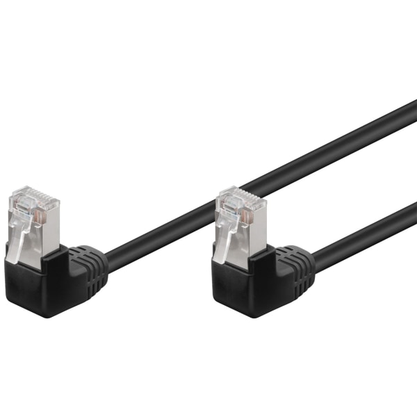 Goobay Netværkskabel CAT 5e vinklet 2x 90°, F/UTP, sort, 0,25 m kobberbeklædt aluminiumleder (CCA), 2x RJ45-stik 90 ° (8P8C)