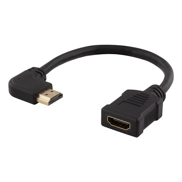 DELTACO HDMI-sovitin, 0,2m, taipuisa, lovitettu oikealta, UHD, musta