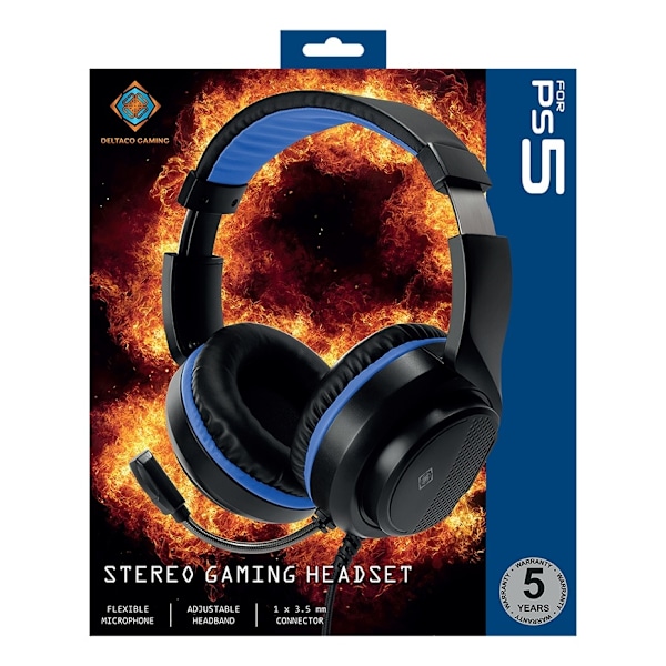 DELTACO GAMING Stereo Gaming Headset for PS5, 1x 3.5mm connector
